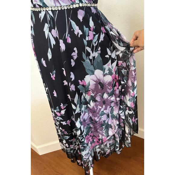 Alexa B Nites Evening Maxi Dress Y2K Sz 10 Semi Sheer Double Layer Floral Sheer - Picture 9 of 16